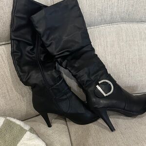 Dream Pairs Black Heeled Boots with Silver Buckle